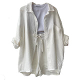 Briar Long Sleeve Button Down + Short Set White
