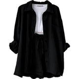Briar Long Sleeve Button Down + Short Set Black