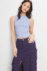 Zoey Ribbed Knit Sleeveless Top - Airforce