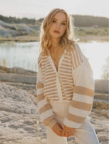 Rosa Striped V-Neck Button Cardigan - Milk/Cream